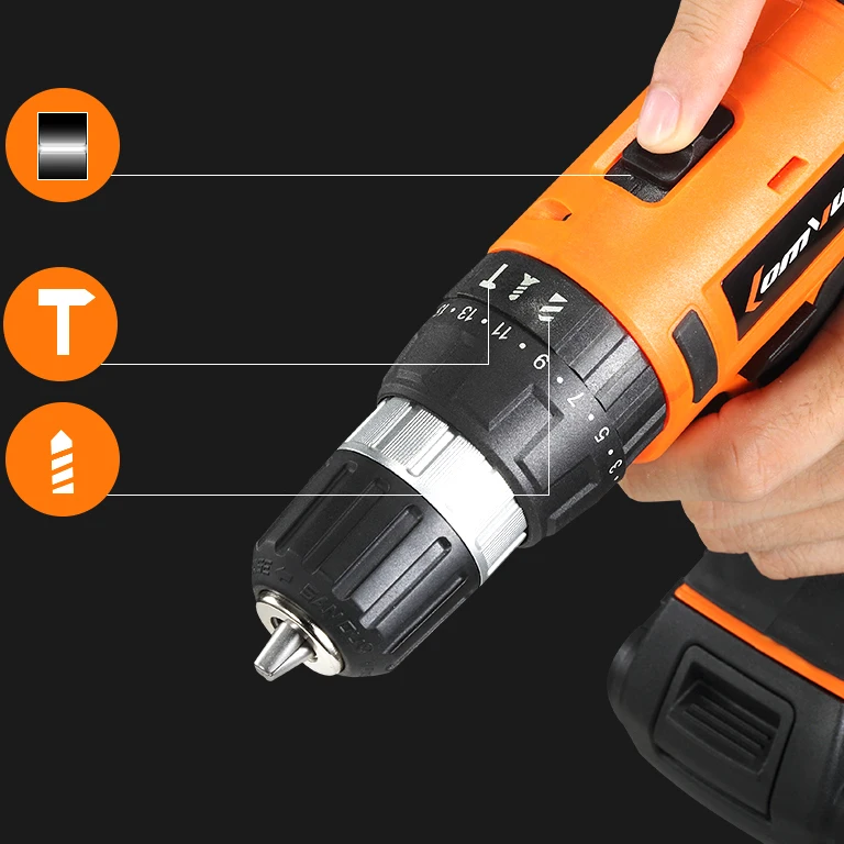 LOMVUM 20V Cordless Portable Impact Electric Drill Adjustable speed puncher Screwdriver MINI electric tool lithium battery  (1)