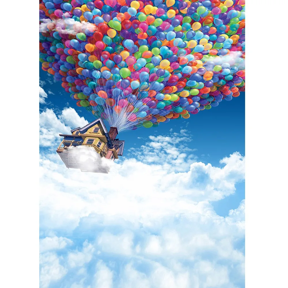 Облако Дом Воздушный шар фотографии задний план для реквизит для фотосессии ребенок дети виниловая ткань печатных фото фонов фотостудия