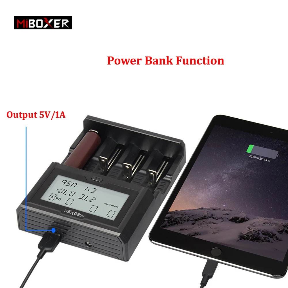 Зарядное устройство Miboxer 4 слота 800 мА 18650 · ч 3 А ЖК экран для литий ионных/Ni MH/Ni Cd