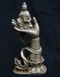 Тибет буддийского Серебряная Гуань Инь статуя будды стороны