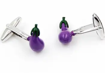 

10pairs/lot Novelty 3D Purple Eggplant Cufflinks Copper Plating Egg Apple Cuff Links Men's Jewelry Wholesale
