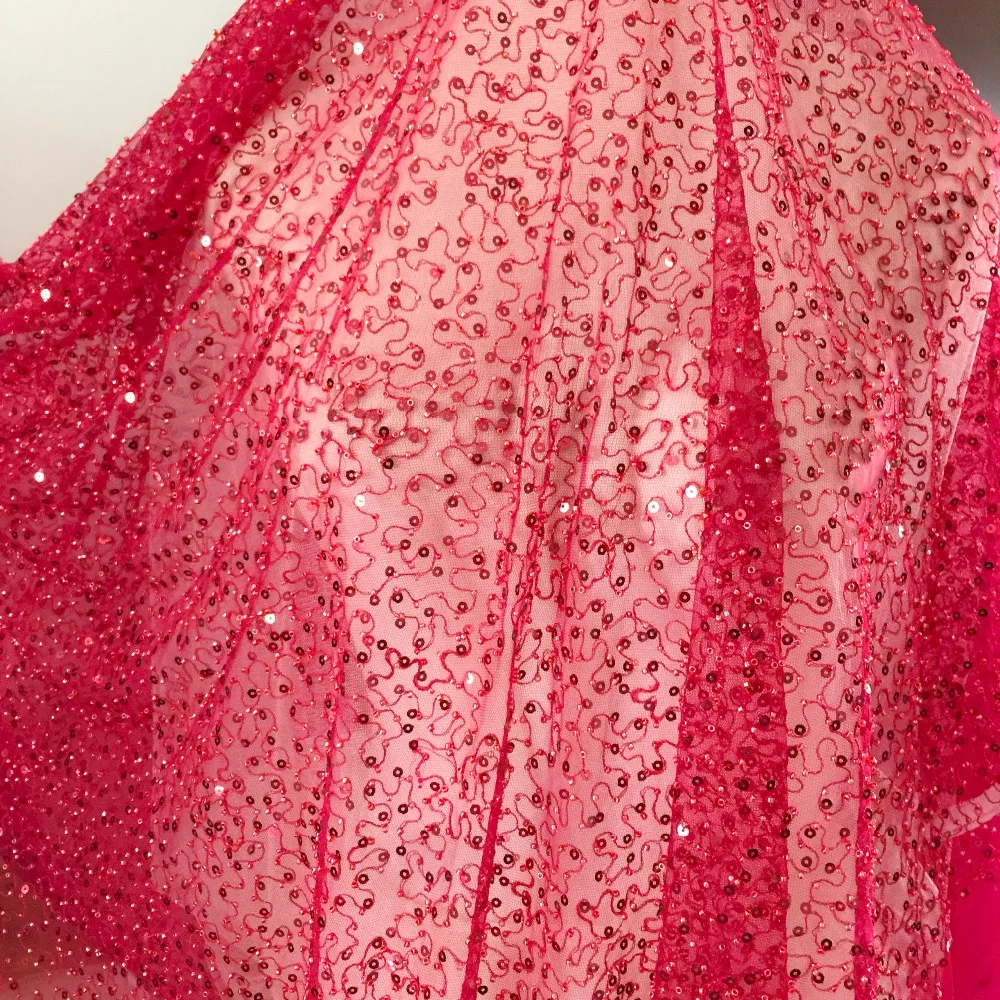 

Luxury heavy beadding lace net tulle mesh lace with beads and sequins shiny! 1 yard/lot Wine red, Off white color in stock