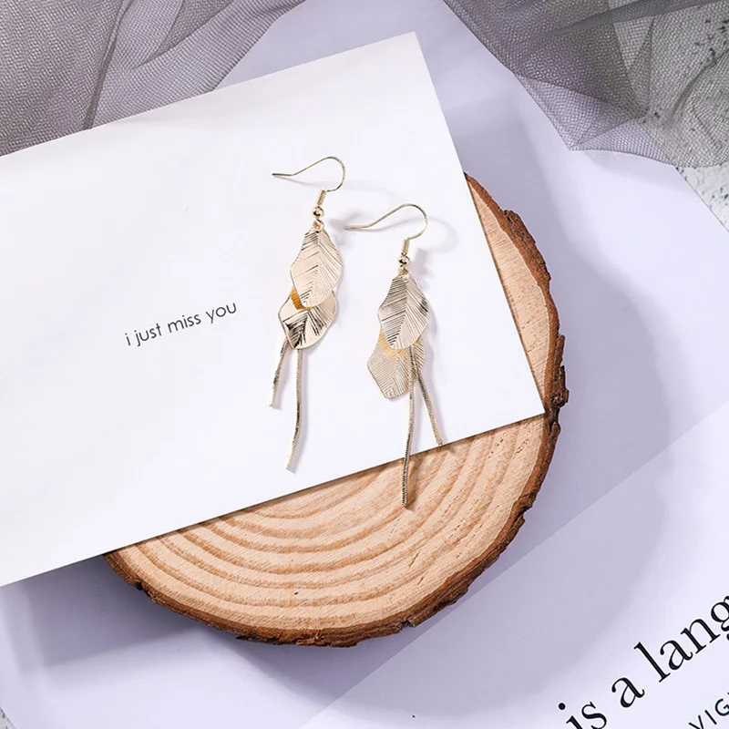 2019 Korean Earrings Trendy Ginkgo Earrings Long design Jewelry Gold Color leaf boucles d oreille Pendientes For Girls Gift (4)