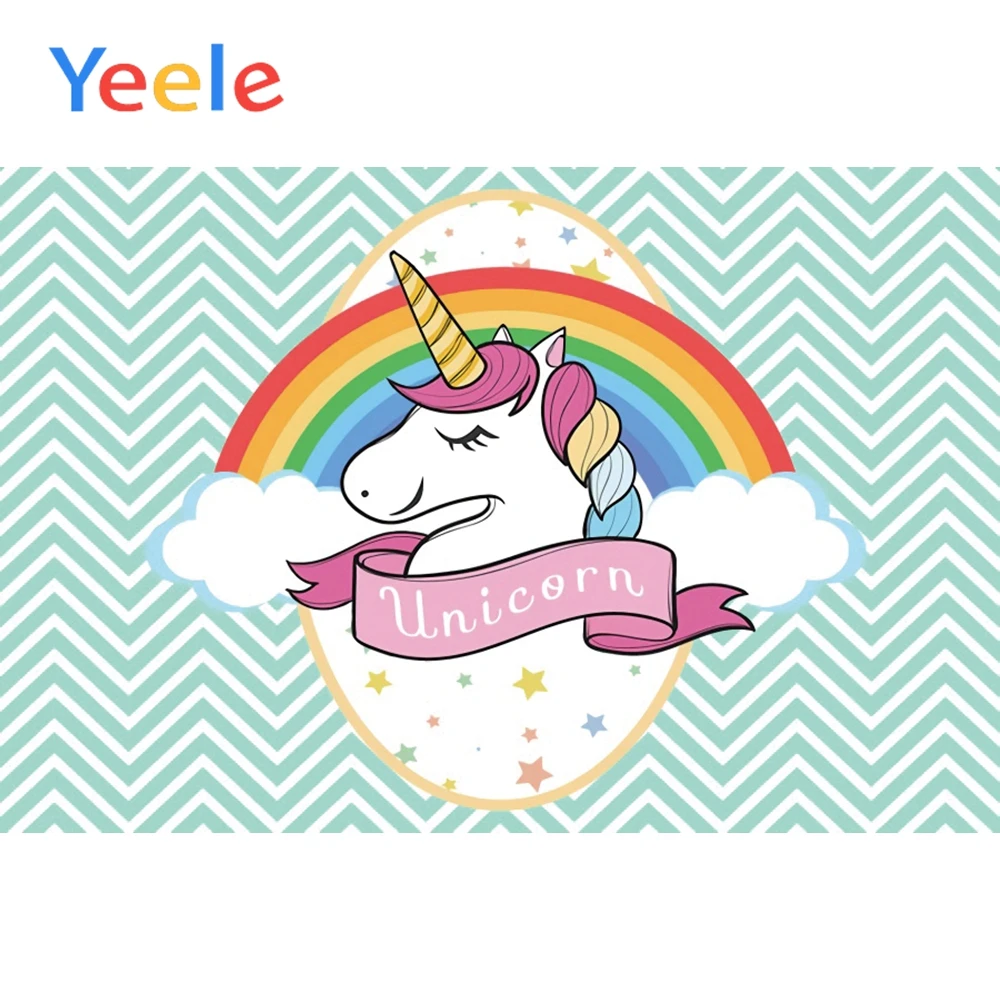 

Yeele Cartoon Unicorn Rainbow Clouds Pattern Scene Baby Kid Background Photography Banner Photographic Backdrop For Photo Studio