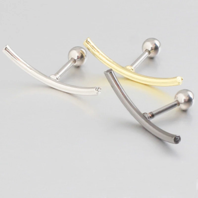 

2pcs/lot Silver Black A Crooked Round Ear Cartilage Tragus For Women Helix Cartilage Tragus Piercing Earlobe Earrings Jewelry