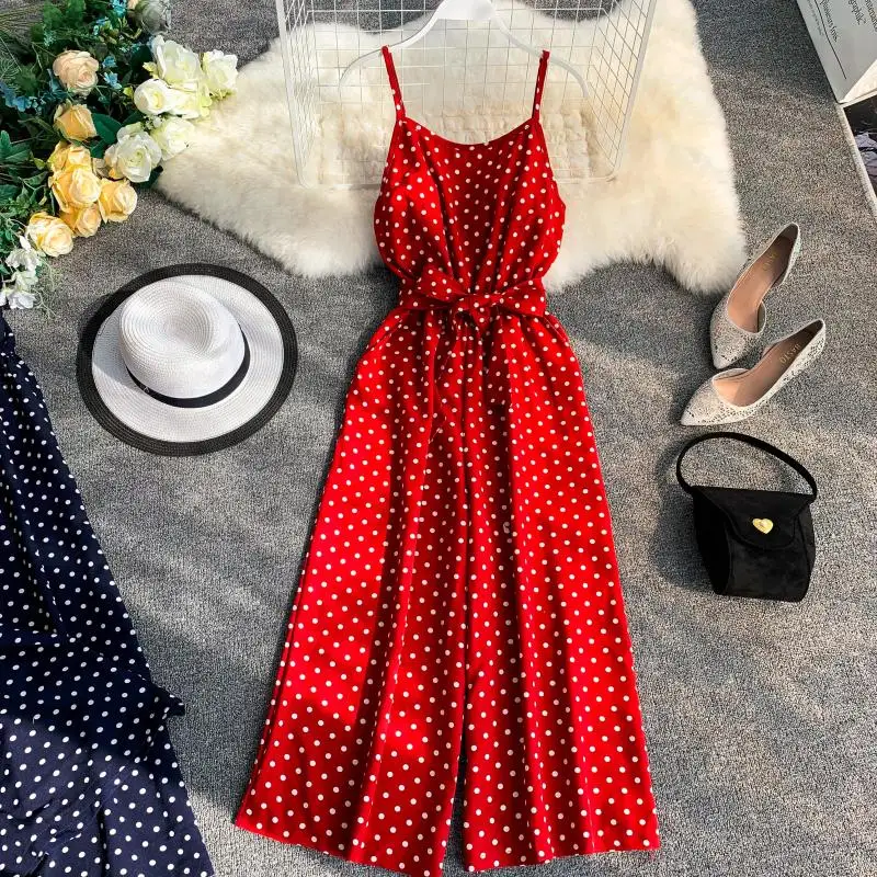 Comprar Verano Mujer Vintage Dot Bow cintura espalda descubierta Sexy camisola monos mujer monos suelta pierna corto monos