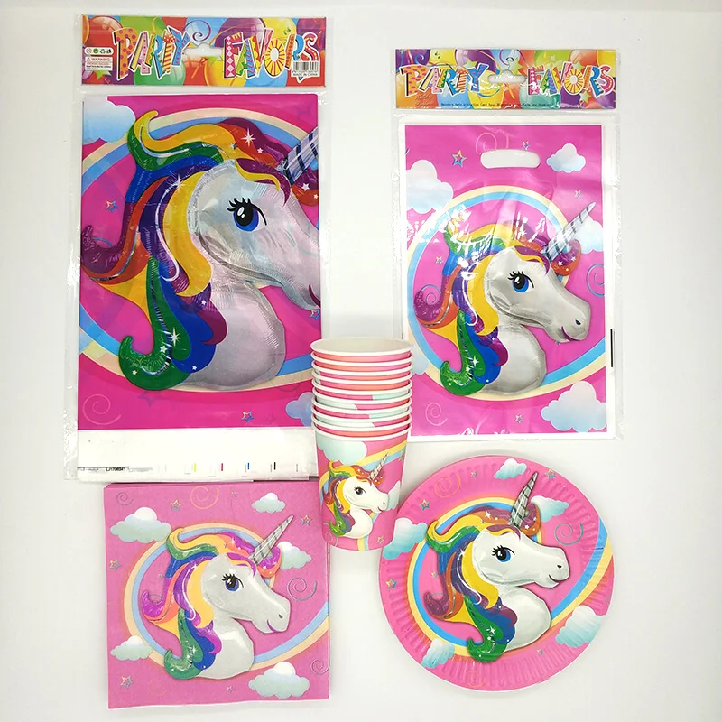 

51pcs /set Cartoon Unicorn theme Party Supplies Decoration Disposable Tableware Sets happy birthday party supplies for kids Rate