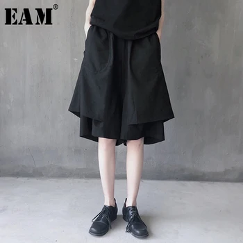 

[EAM] 2020 New Spring Autumn High Elastic Waist Brief Temperament Personality Loose Wide Leg Pants Women Trousers Fashion JX235