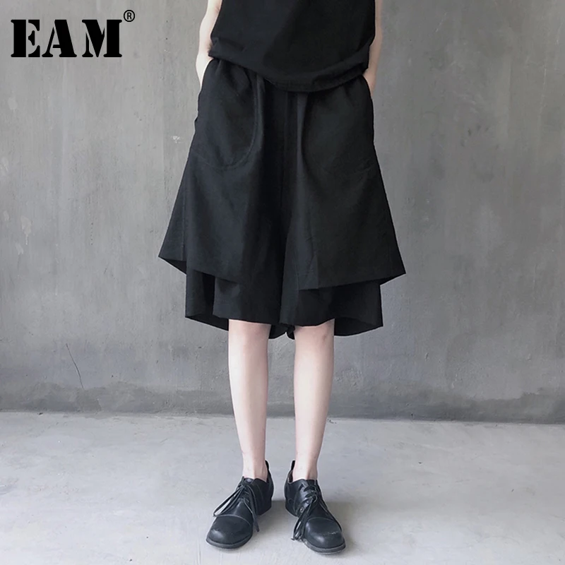 

[EAM] 2019 New Autumn Winter High Elastic Waist Brief Temperament Personality Loose Wide Leg Pants Women Trousers Fashion JX235