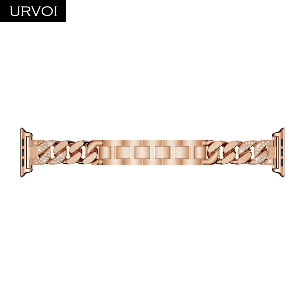 URVOI ковбойская цепь для Apple Watch series 5 4 321 ремешок из нержавеющей стали iWatch сияющий