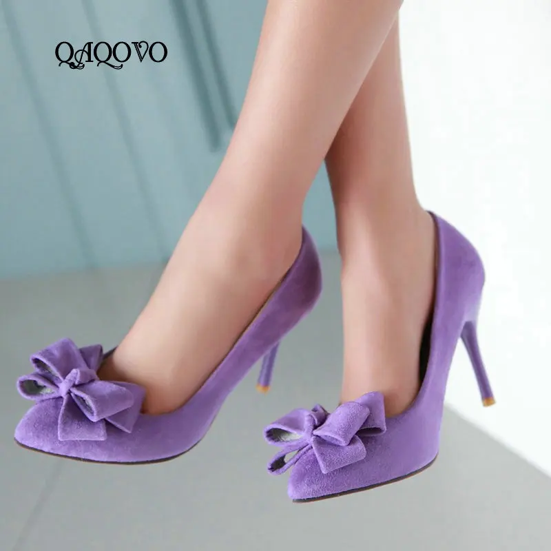 

Spring Autumn High Heels Female Bow Pumps Sexy Thin High Heels Pointed Toe Slip On Party Shoes Women