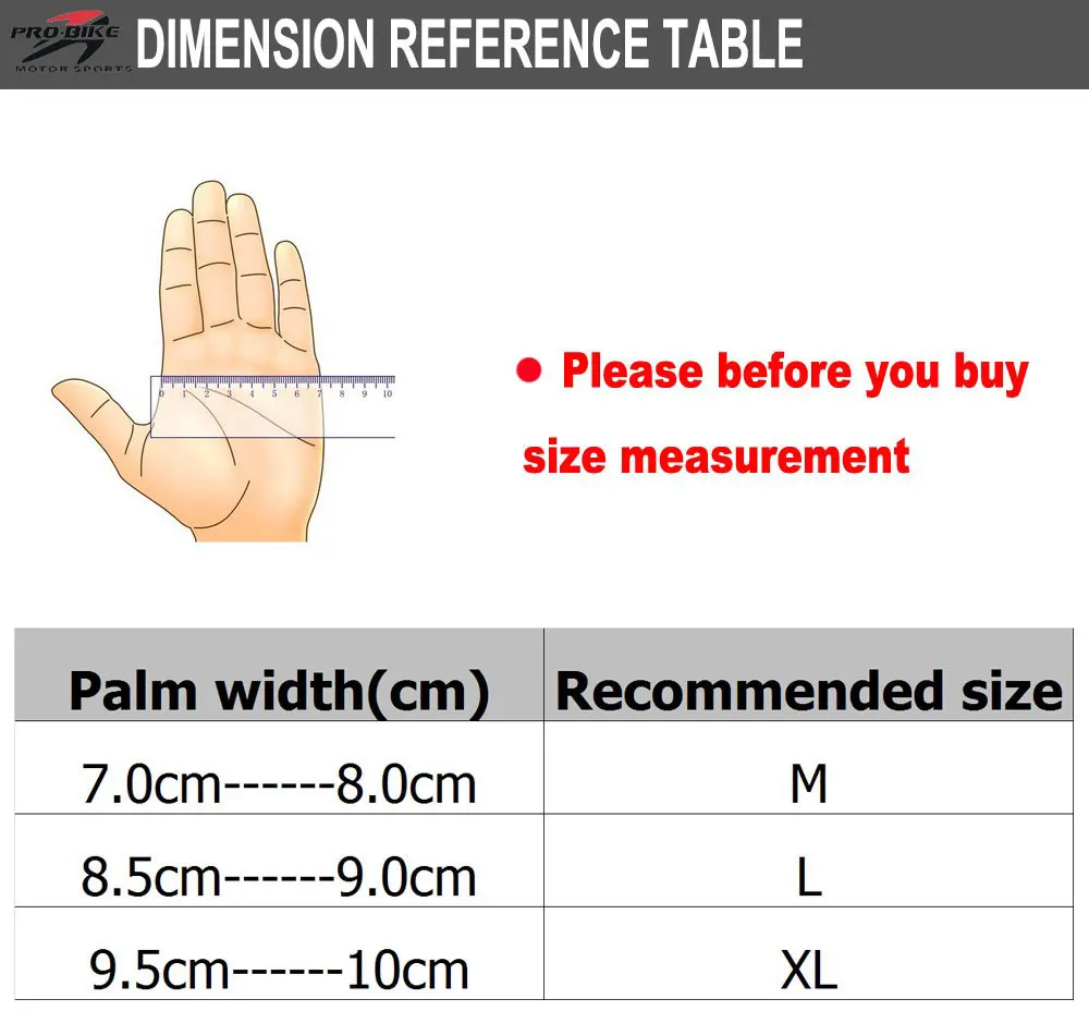 Probiker Size Chart