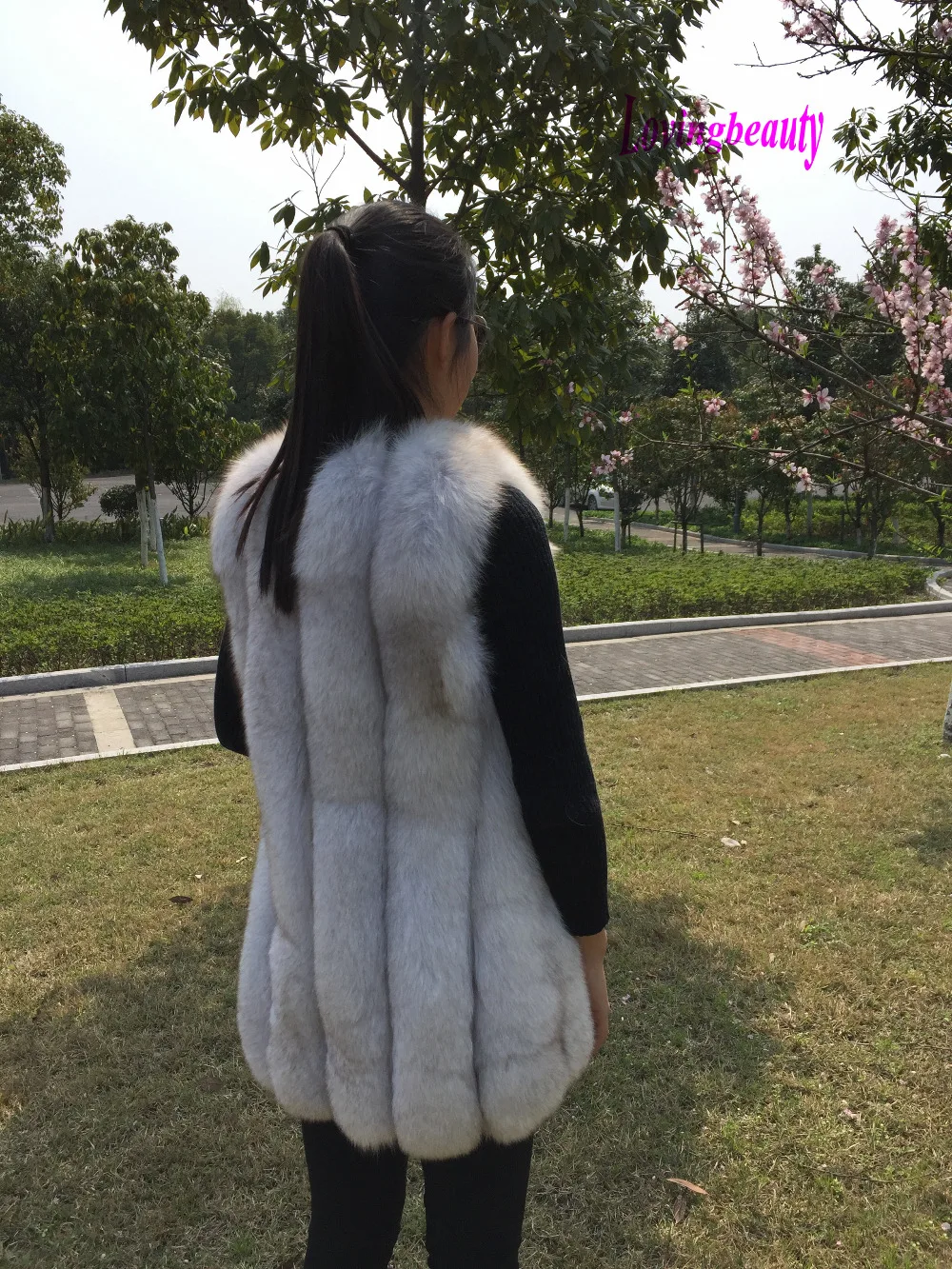 73 Bleu Fourrure Manches Mode 5xl Renard Taille De Cm Blanc Long Plue Sans Manteau Lovingbeauty Nature 6xl Rayé Gilet Vertical Véritable pqndPXz6wW