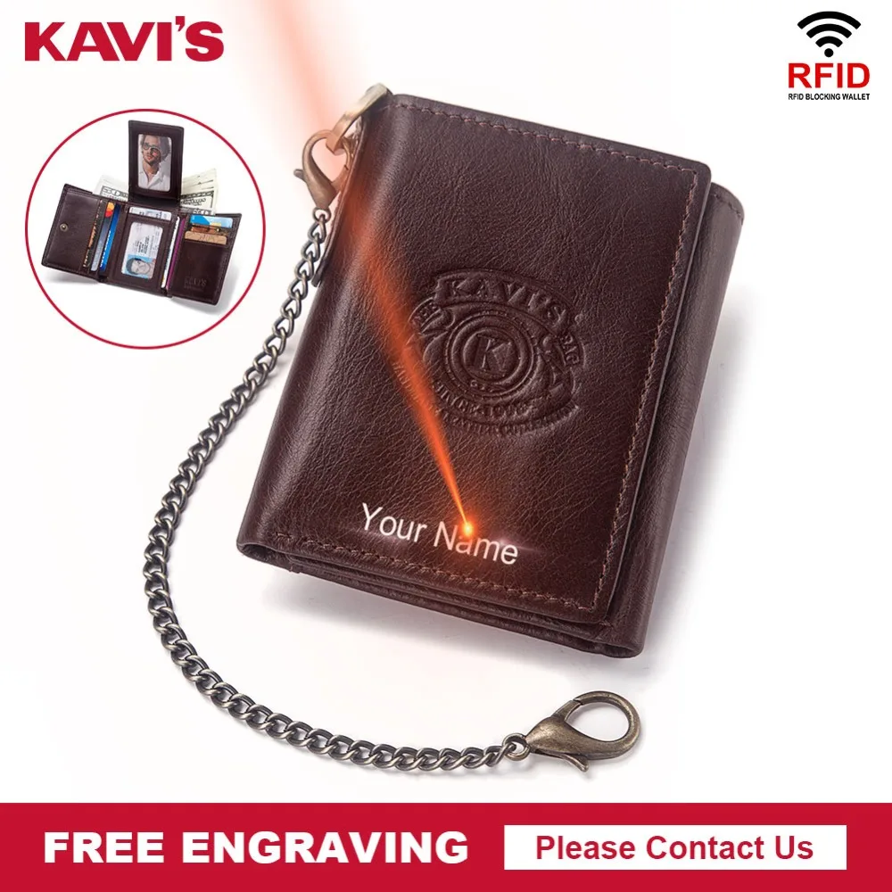 

KAVIS Rfid High Quality Leather Crazy Horse Leather Portomonee Wallet Men Small Walet Male Short Coin Purse for Free Engraving