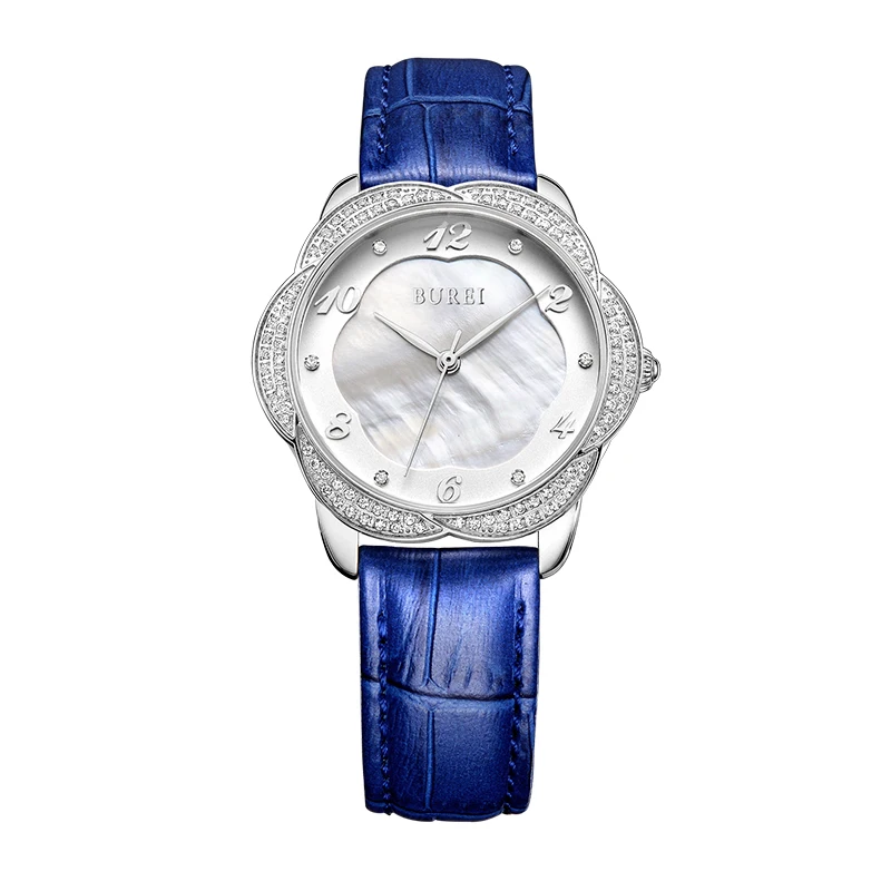 

BUREI 3028 Switzerland watch women luxury Russian Far East Diamond Pearl shell surface Ladies belt quartz watch