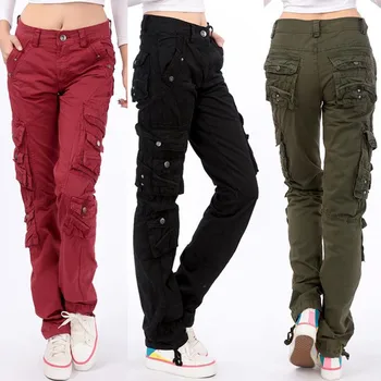 

pantalon femme Spring 2019 Women Straight Multi-pocket cargo pants denim overalls Ladies Fashion workout joggers baggy pants