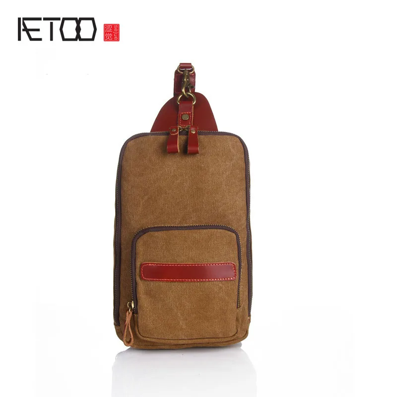

AETOO Canvas bracelet men canvas bag men shoulder diagonal cross package retro men bag men small chest bag