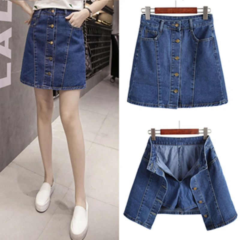 ELEXS/джинсовые мини-юбки трапециевидной формы с завышенной талией, женская летняя синяя джинсовая юбка с карманами на одной пуговице, стильные джинсы Saia