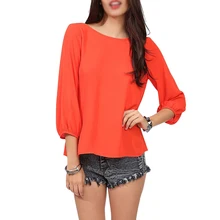 2017 NEW New Fashion Women Clothing Chiffon Shirt Summer Loose Backless Bow Blouse orange
