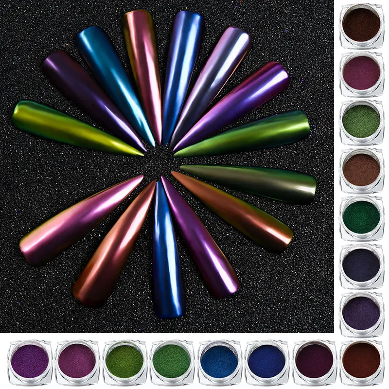 

Mtssii New 0.2g Chameleon Neon Nail Glitter Mirror Iridescent Nail Sequins Chrome Nail Art Pigment Powder UV Gel Polish