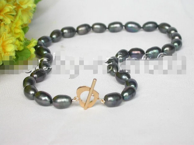 

FREE shipping>>>> AAA 17.5" 14mm rice black freshwater pearls necklace filled gold clasp e1632 new