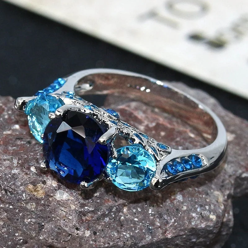 Yi qi pin Ювелирные изделия Мода принцесса вырезать огромный 2.3CT Синий Циркон