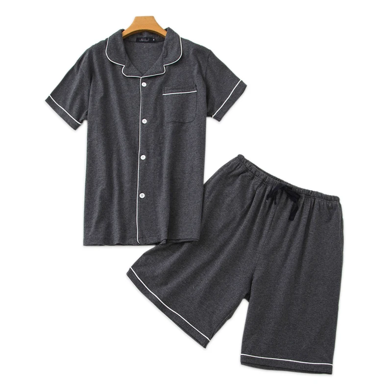 

Plus size pure color 100% knit cotton sleepwear men quality Summer Pyjamas simple 100% cotton pajamas sets for male homewear