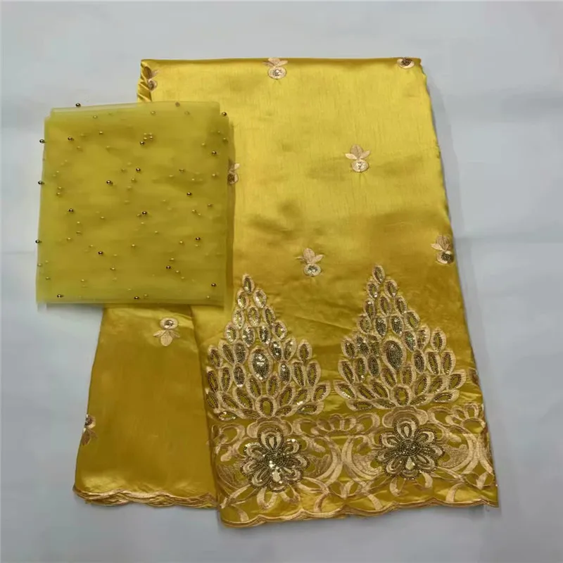 New year Latest popular designs fabric 5 Yards African Lace Fabric high quality indian silk George lace Give 2 yds tulle | Дом и сад