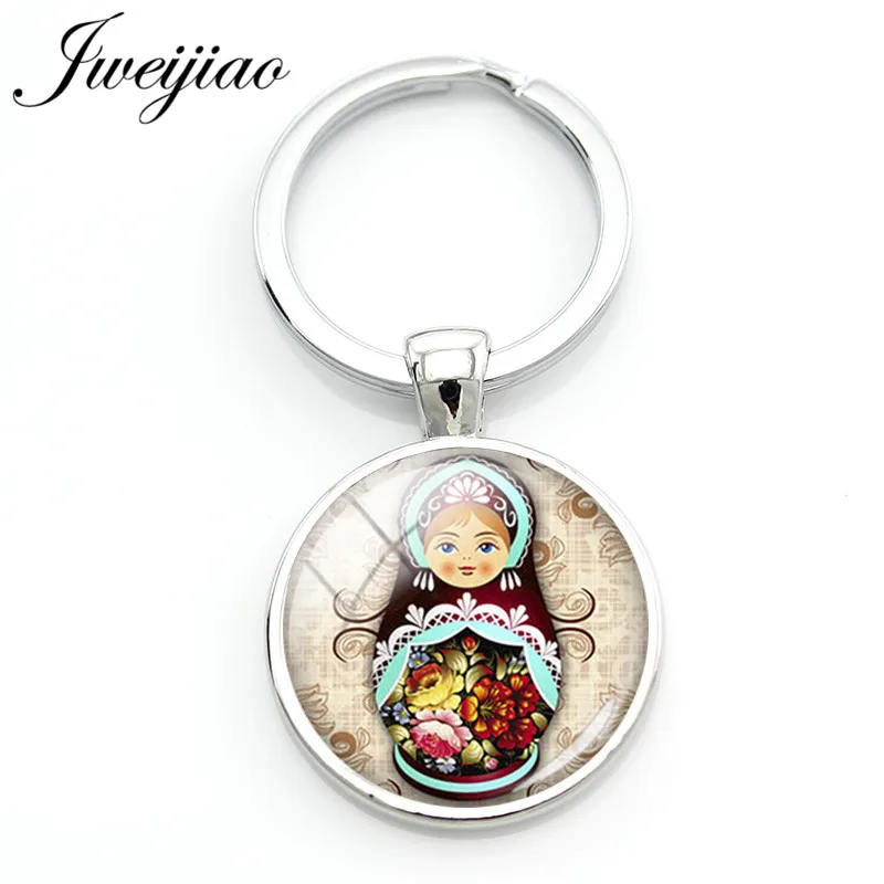 

JWEIJIAO Tradition Russian Doll Keychain Matryoshka Japan Dolls Image Glass Gems Key ring Chain Holder Pendant DIY Custom JN14