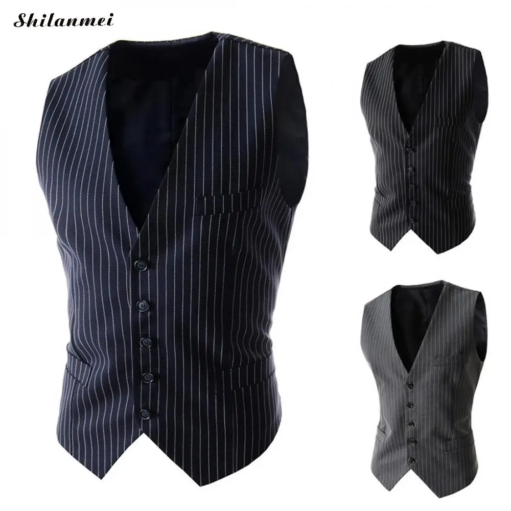 New Arrival Striped Vests For Men Slim Fit Mens Suit Vest Male