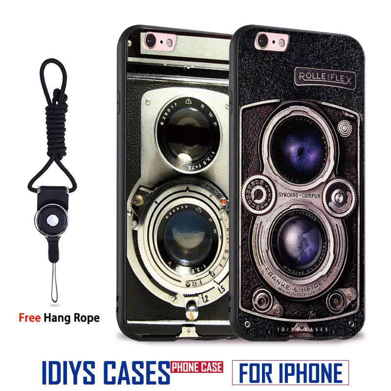 

Retro Vintage camera Cool Art Coque With Hang Rope Soft Silicone Phone Case Cover Shell Bag For Apple iPhone 5 SE 5S 6 6S 7 PLUS