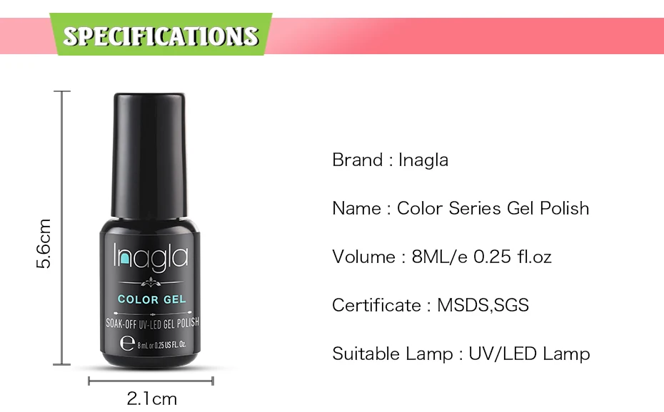 Inagla Гель-лак для ногтей, высокое качество, гель для обнаженной краски, Кристальный лак для нейл-арта, замачиваемый, Ультрафиолетовый светодиодный Гель-лак для ногтей