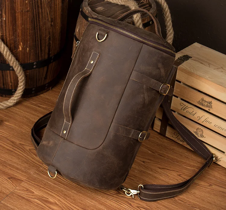 Front View of Woosir Genuine Leather Vintage Mens Backpack