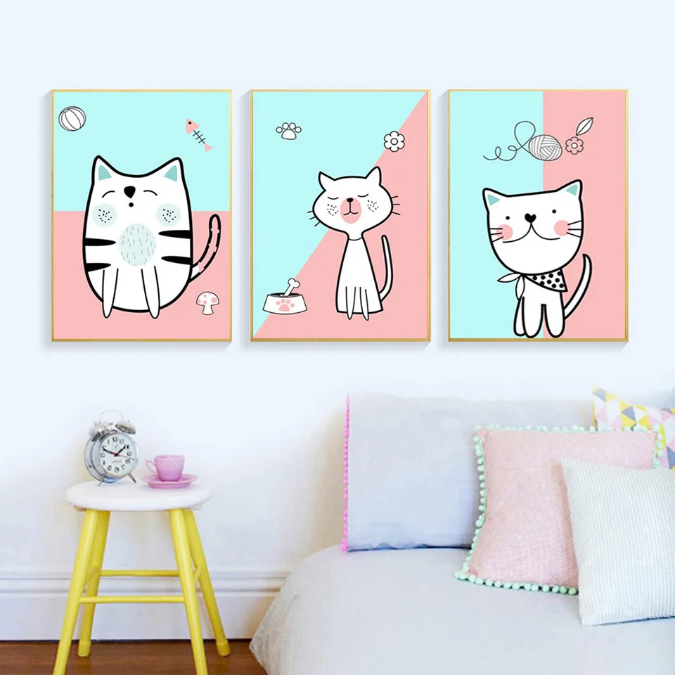 Cartoon-Cat-Posters-and-Prints-kids-Nordic-Canvas-Painting-Wall-Art-Decorative-Pictures-For-Children-Room (2)