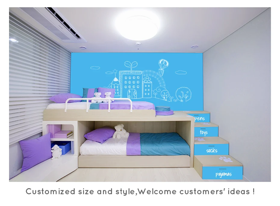 930_04 Flexible whiteboard Sticker Drawing Writing Board Kitchen Wall stickers Hold Magnets Home Wall Room Decor Blue Color