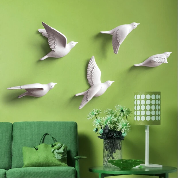 European 3D Wall Resin Bird Wall Hanging Background Ornament Home Furnishing Crafts Decoration Creative Wall Sticker 5pcs a set