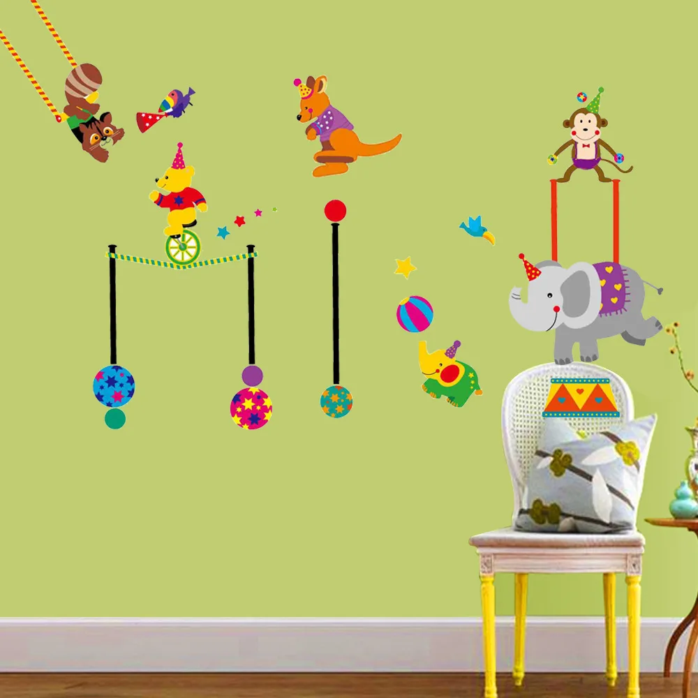 Cartoon Animals Circus Wall Sticker for Kids Babies Infant Room Funny