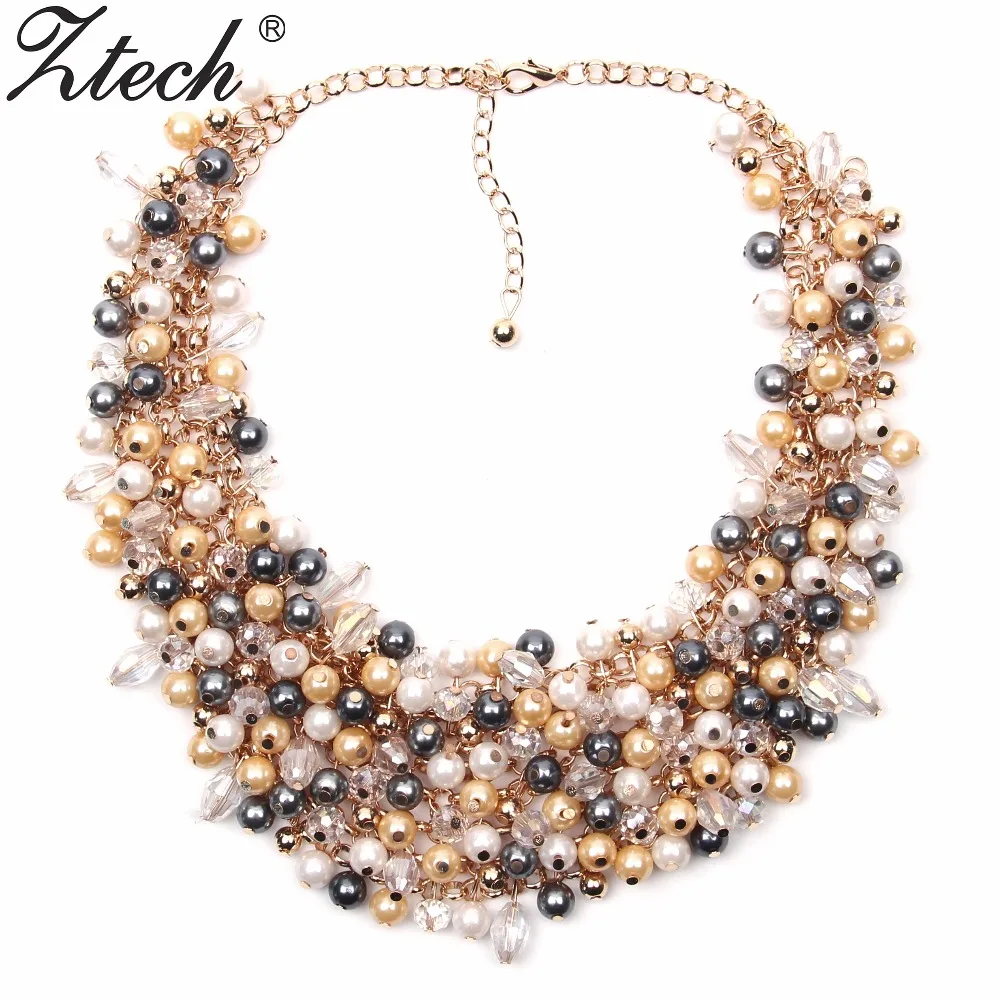 

Fashion Jewelry European & American Big Temperament Popular Trendy Palace Beauty simulated pearl Necklace Statement necklace