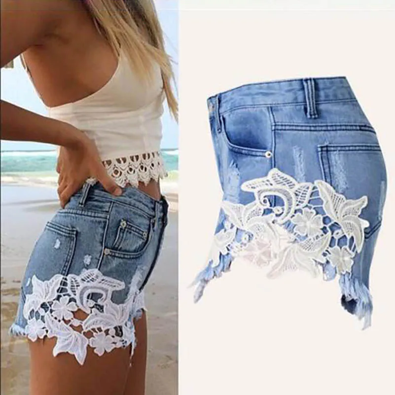 white lace denim shorts