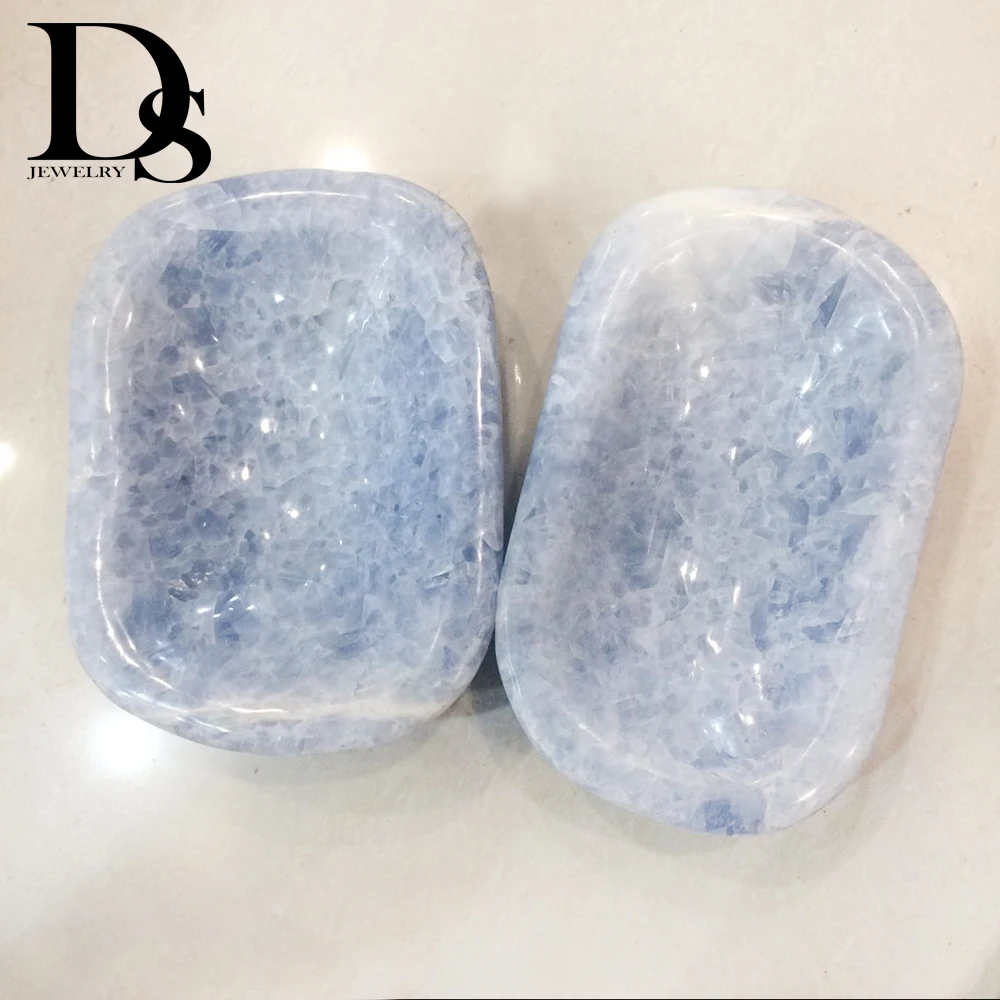 cheap DS 1.5kg Natural Blue Celestite Quartz Crystal Rectangle Bowl Blue Calcite Quartz Crystals Tobacco jar Teaware Creative Novelty