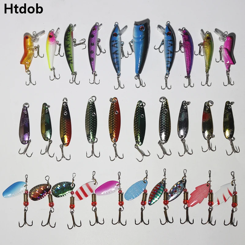 Htdob рыболовная приманка 30 шт. 3g-7g Minnow Popper Spinner ложка металлическая искусственная