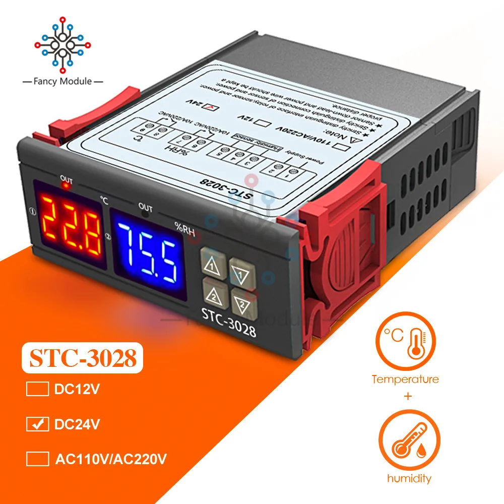 Двойной цифровой регулятор температуры 12V 24V 110 V-220 V STC-3028 10A термостат контроль влажности термометр контроллер гигрометра