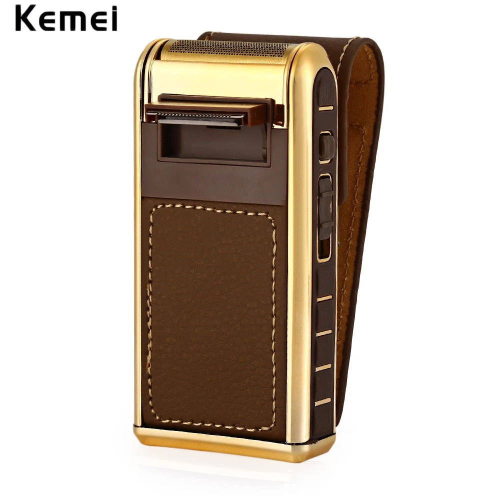 KEMEI 2 in 1 Electric Rechargeable Men Shaver Razor Vintage Leather Wrapped Reciprocating Shaver Beard Trimmer Electric Shavers