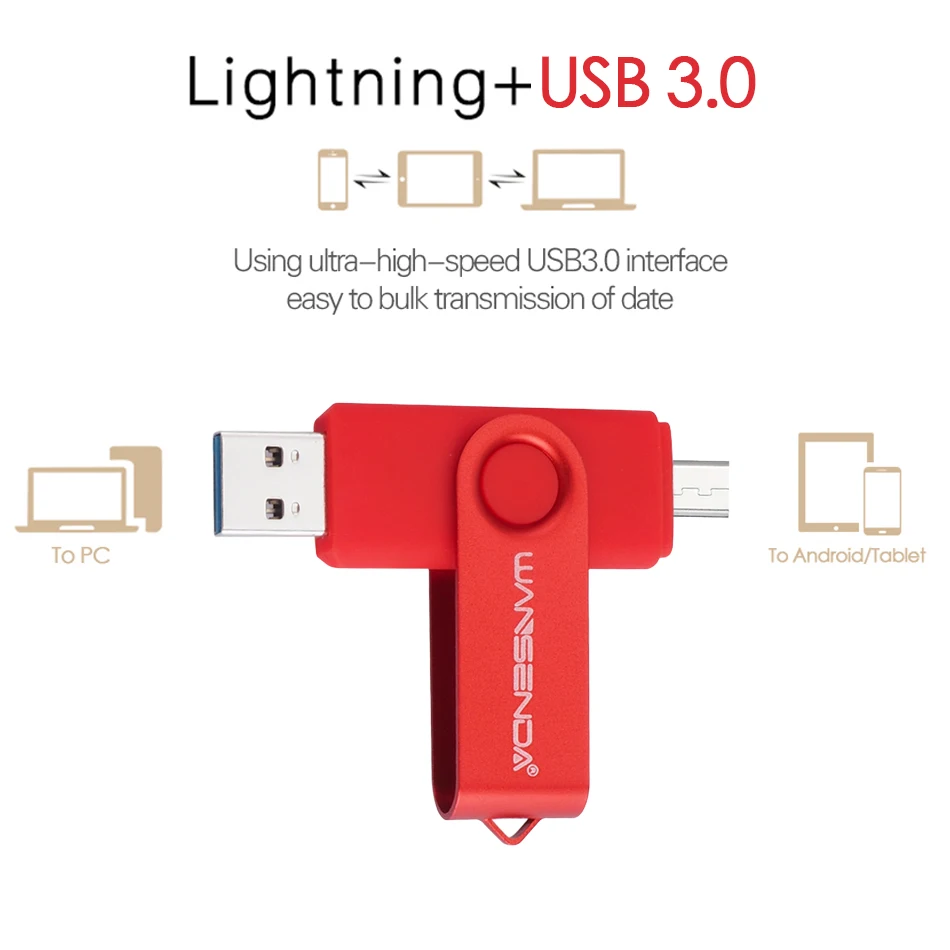 WANSENDA Usb 3.0 OTG Pen Drive High Speed Usb Flash Drive 16GB 32GB USB Flash Disk 64GB 128GB Pendrive 2 in 1 Micro USB Stick