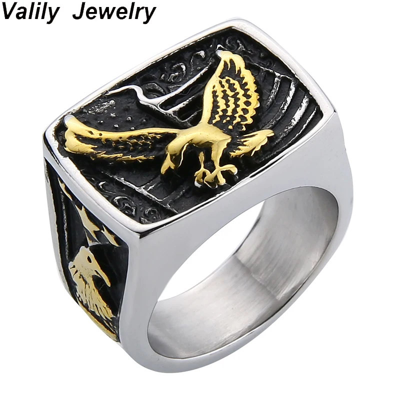 

EdgLifU Man's Biker Punk Eagle Ring Vintage Hiphop Finger Band Ring Jewelry Stainless steel Fashion Motorcycle Animal Rings New