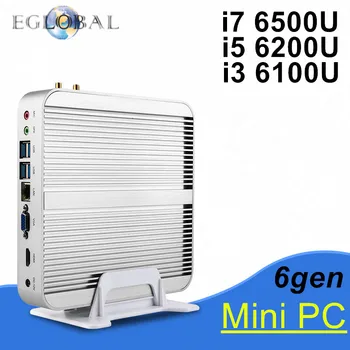 New 6th Generation Fanless Mini pc Core I3 6100U I5 6200U I7 6500U Barebone Windows 10 Mini PC Nettop 4K VGA HDMI HTPC 300M WiFi