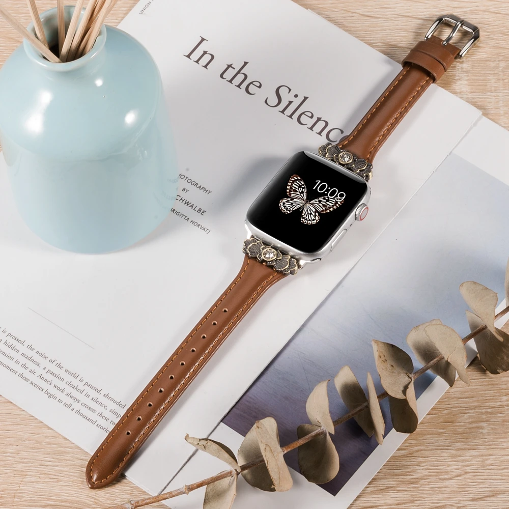 Кожаный ремешок для Apple Watch 38 мм 42 iWatch женский тонкий металлический с уникальным