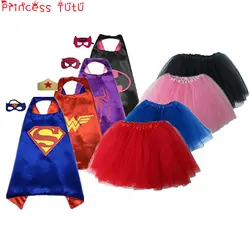 Принцесса Туту 15 Цвет дети супергерой Supergirl костюмы мальчиков юбки для девочек Накидки с маски вечерние пользу Наряжаться Косплэй kc021
