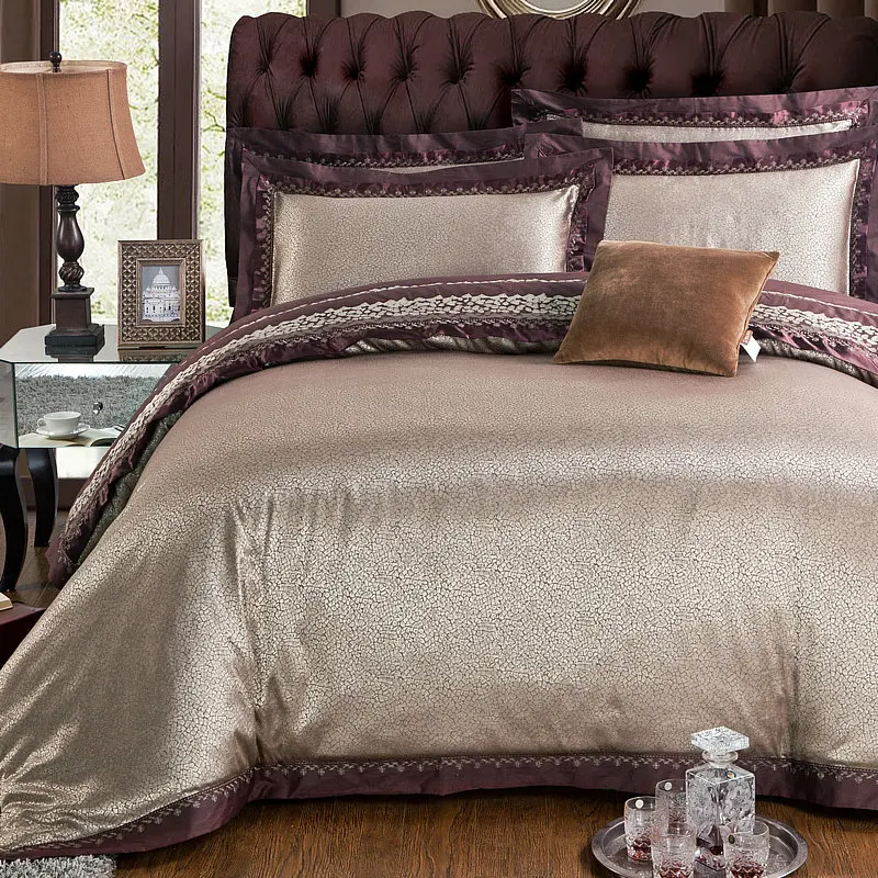 Waliicorners Gold Silver Beige Luxury Silk Jacquard Bedding set Queen King size Duvet cover set Embroidery Bed sheet Linen set Pillowcases 71 IMG_2530
