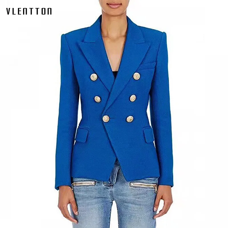 Newest 2018 Spring Blazer feminino Metal Lion Buttons Double Breasted Blazer Jacket Women Newest 2018 Spring Blazer feminino Metal Lion Buttons Double Breasted Blazer Jacket Women